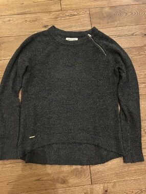 Abercrombie and Fitch Charcoal Crewneck Zip-Accent Women’s Sweater